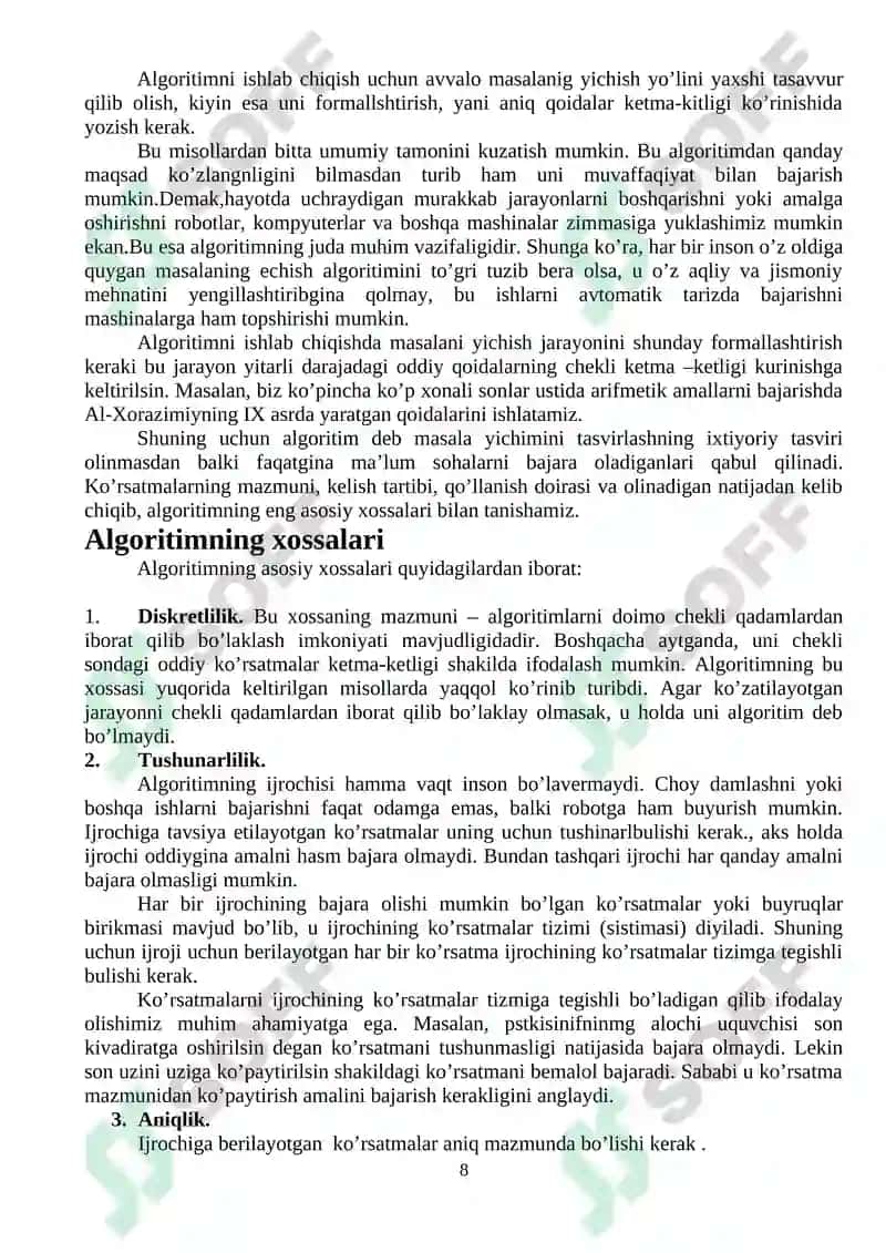 Tayyorlov yo’nalishi: 0.52.01.00 – Informatika va axborot texnologiyalari(tarmoqlar va sohalar bo’yicha) 8