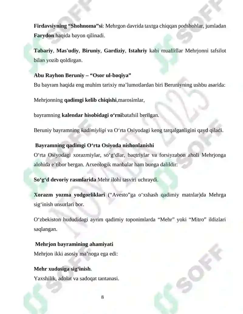 Maktabgacha ta’lim tashkilotlarida Mehrjon bayrami munosabati bilan ma’naviy-ma’rifiy tadbirlarni tashkil etish Mehrjon bayrami Loyiha ishi 8