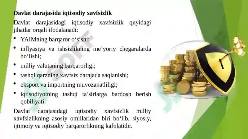 Davlatning iqtisodiy xavfsizlikni ta'minlash siyosati 8