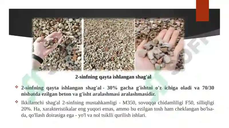 GOST 8269.0-97.“Qurilish ishlari uchun zich tog’ jinslari va sanoat chiqindilaridan maydalan gan tosh va shag‘al” 8