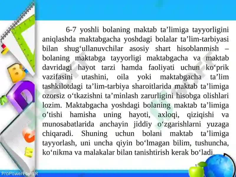 Bolalarni maktab ta`limiga tayyorlashning asosiy yo‘nalishlari 8