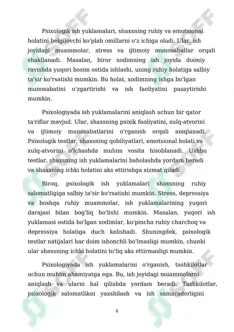 Psixologning ish yuklamalarini boshqarish 8
