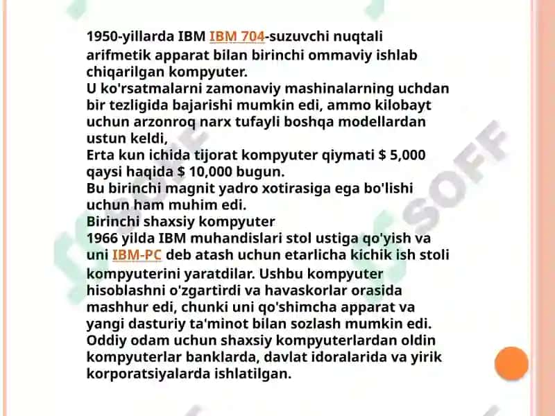 1960-1970 yillarda  kompyuterlar nomlari,tarkibi,ish faoliyati rivojlanishi 8