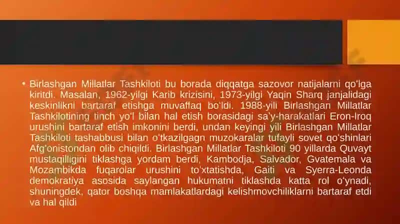 BMT ning qurоlsizlanish va хalqarо хavfsizlik uchun kurashi 8