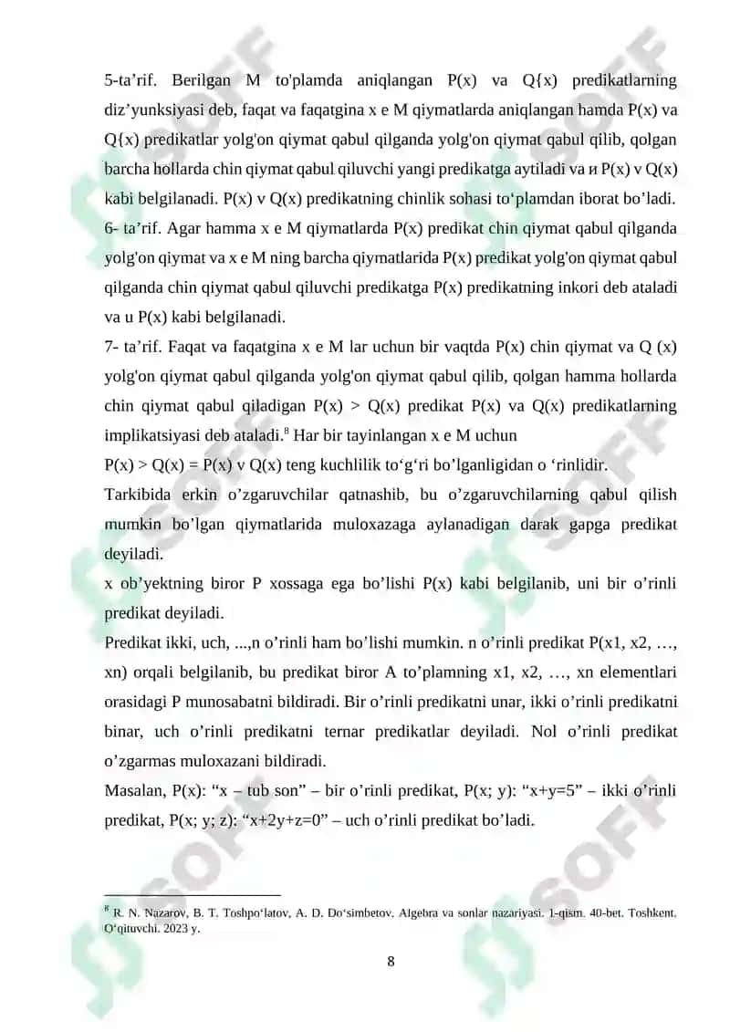 Predikatlar. Predikatli formulalar. 8
