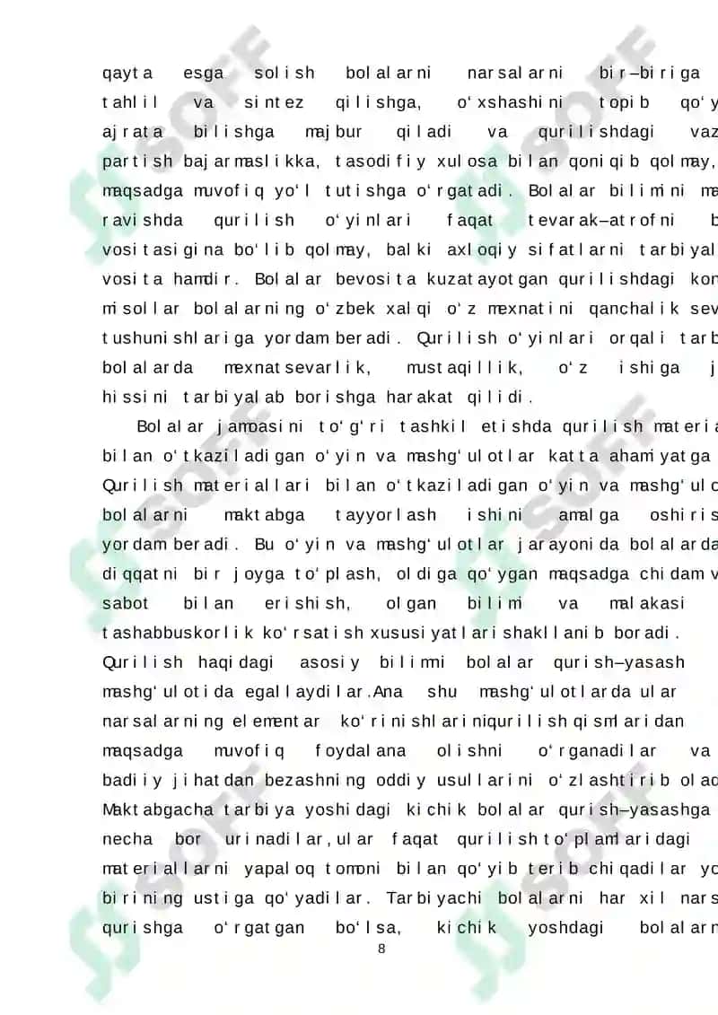 MAKTABGACHATA’LIM TASHKILOTINING YOSH GURUHLARIDA QURISH-YASASHGA ÒRGATISH METODLARI 8
