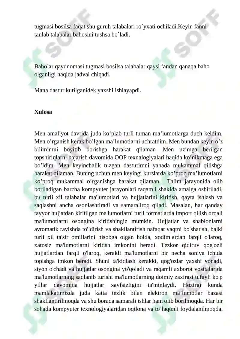 Talabalarning o‘zlashtirishi. Baholash qaydnomasi tizimi 8