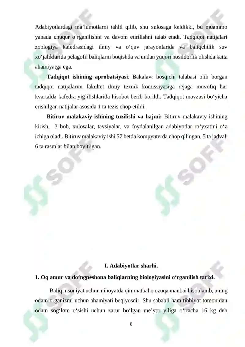 KATTAQO‘RG‘ON SUV OMBORIDA YETISHTIRILADIGAN PELAGOFIL BALIQLARNING BIOEKOLOGIYASI 8