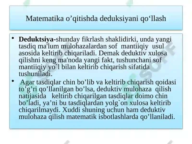 Matematika o‘qitishda hulosachiqarish shakllari va didaktik tamojlar 8