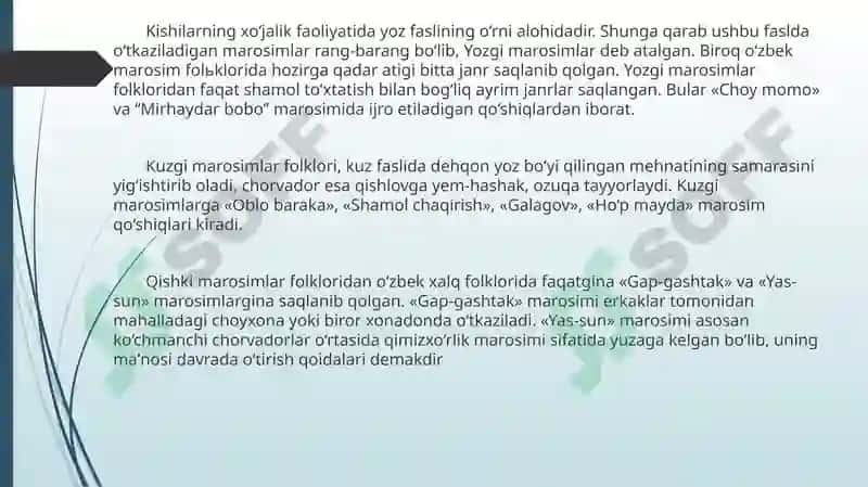 Marosim folklori oilaviy va mavsumiy marosimlar janr xusussiyatlari 8