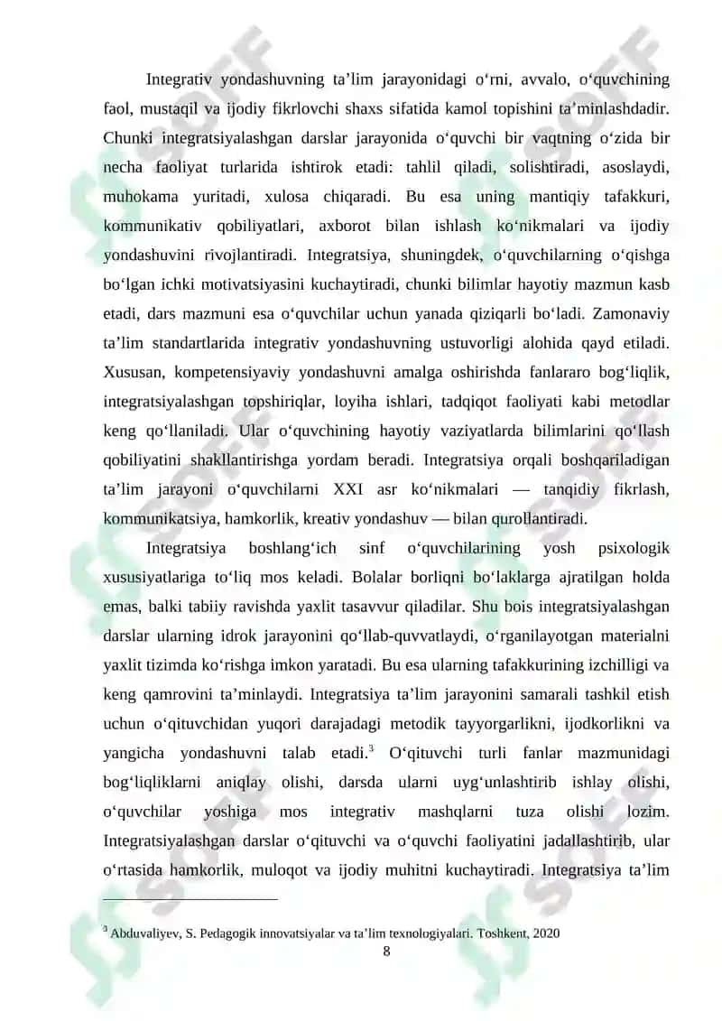 Boshlanģich sinflarda integratsiyalashgan darslarni tashkil etishning pedagogik shart sharoitlar 8