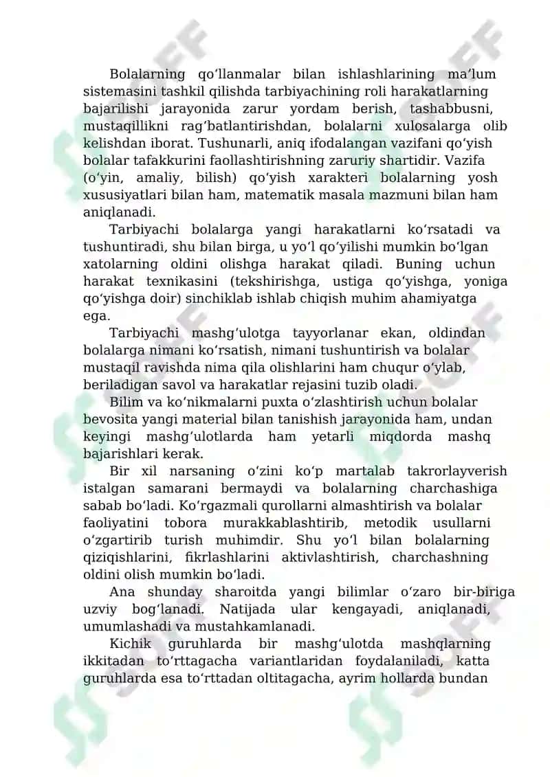 Matematika mashg’ulotlari va ularni o’tishga qo’yilgan didaktik talablar. 8