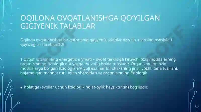 Shaxsiy Ovqatlanishning adekvatligini tekshirish 8
