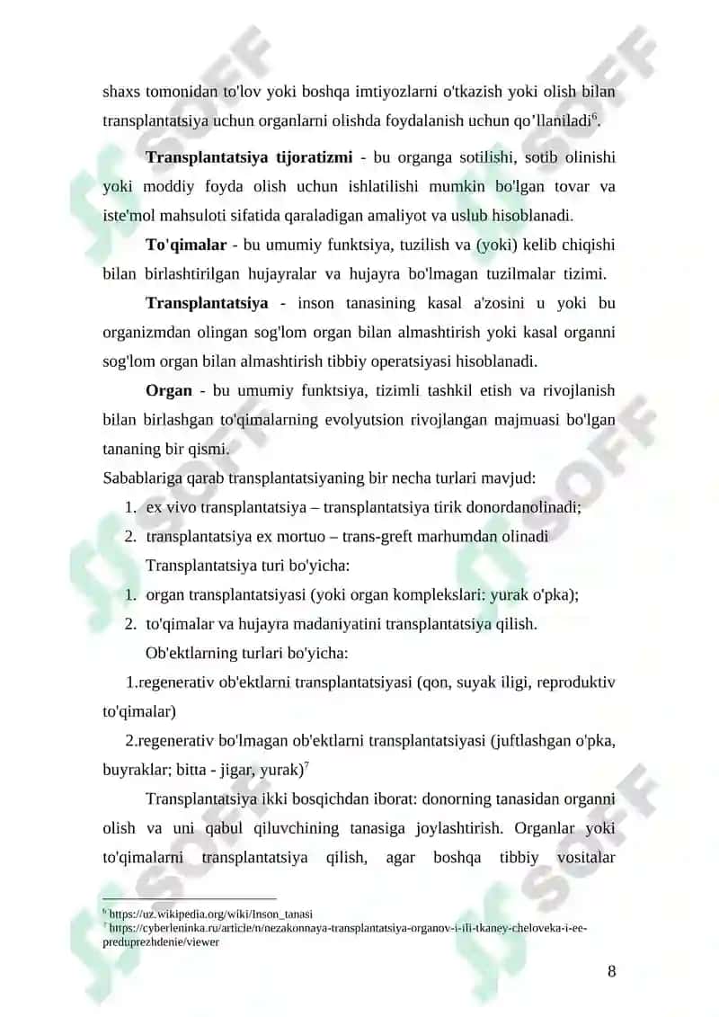 Inson ta’na a’zolarining va (yoki) to’qimalarining oldi-sotdisi 8