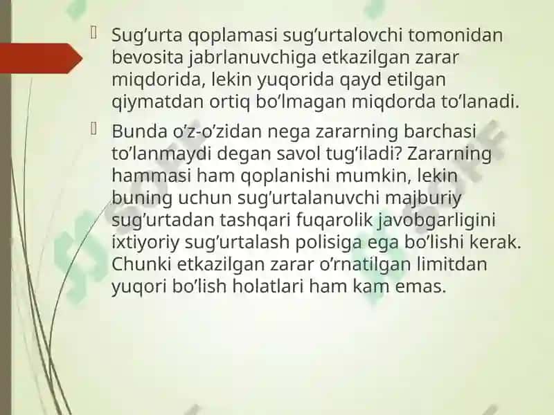 Avtotransport vositalari egalarining uchinchi shaxslar oldidagi fuqarolik javobgarligini sug’urtalash 8