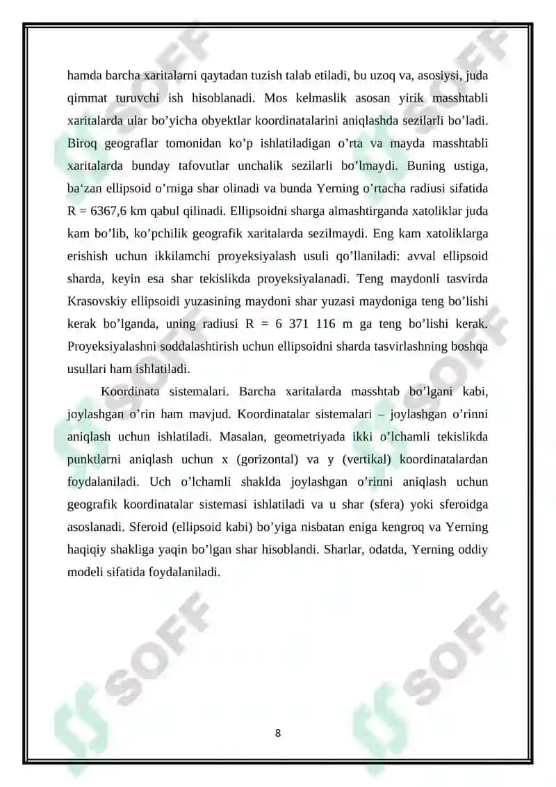 MATERIK KARTALARI UCHUN KARTOGRAFIK PROEKSIYALARNI TANLASH 8