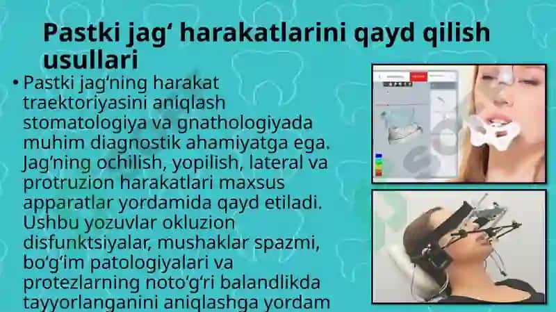 Chaynov bosimini va chaynash samaradorligini aniqlash usullari. Gnatodinammometriya. Odontoparodonto 8