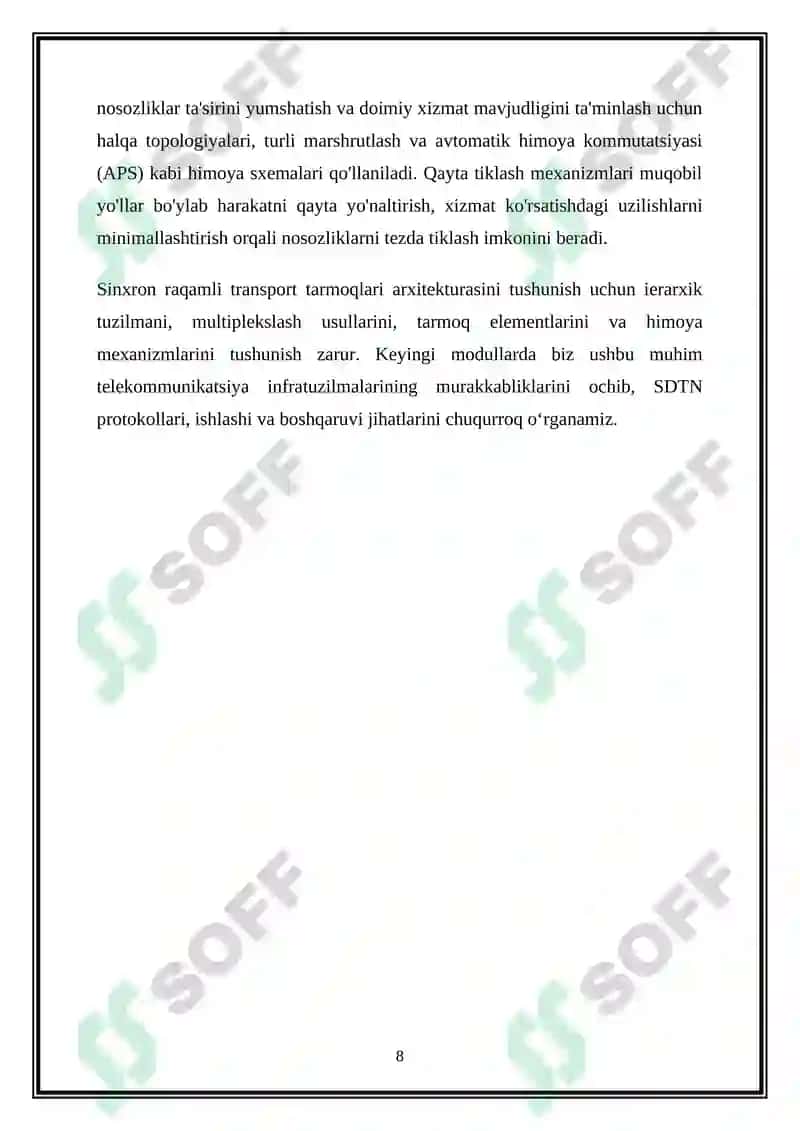 Sinxron raqamli transport telekommunikatsiya tarmoqlarining tuzilishi 8
