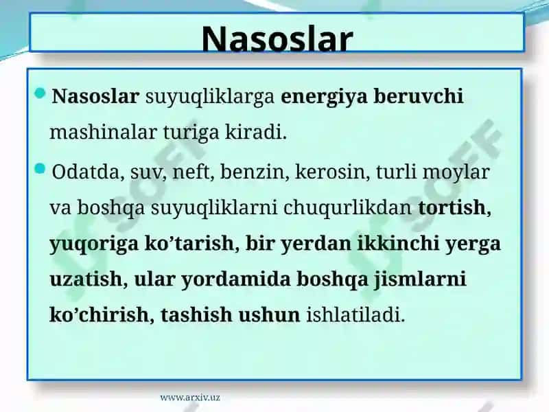 Gidromashinalar haqida umumiy tushunchalar 8