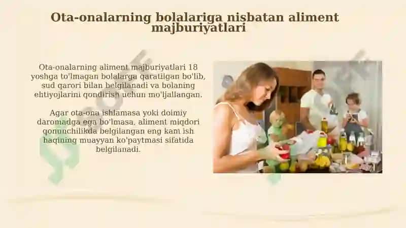 OILA AʼZOLARINING VA BOSHQA SHAXSLARNING ALIMENT MAJBURIYATLARI 8
