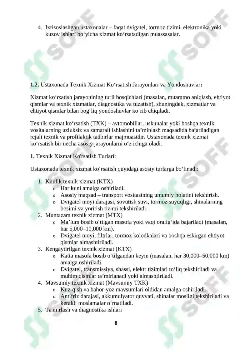 Moshinalarga Texnik Xizmat Ko'rsatish Ustaxonasini Boshqarish Tizimining Nazariy Asoslari 8