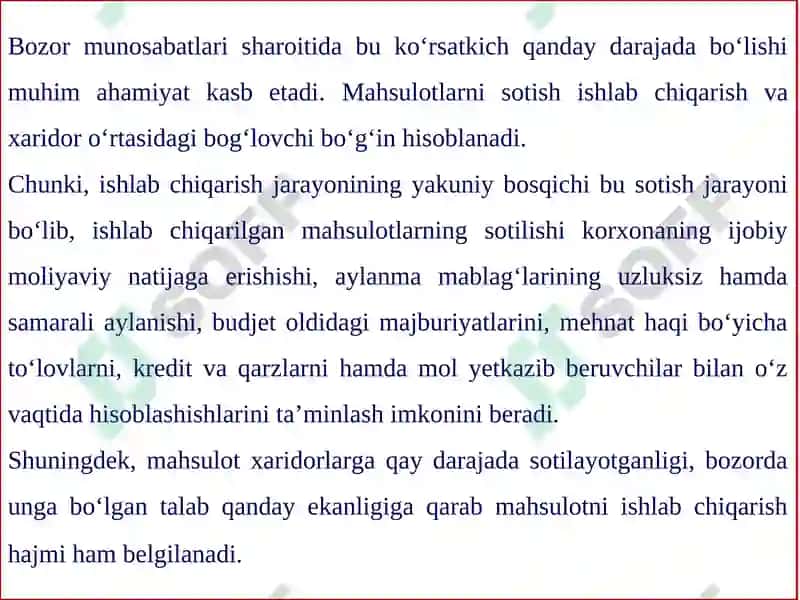 Mahsulot (ish, xizmatlar) ishlab chiqarish va sotish hajmi tahlili 8