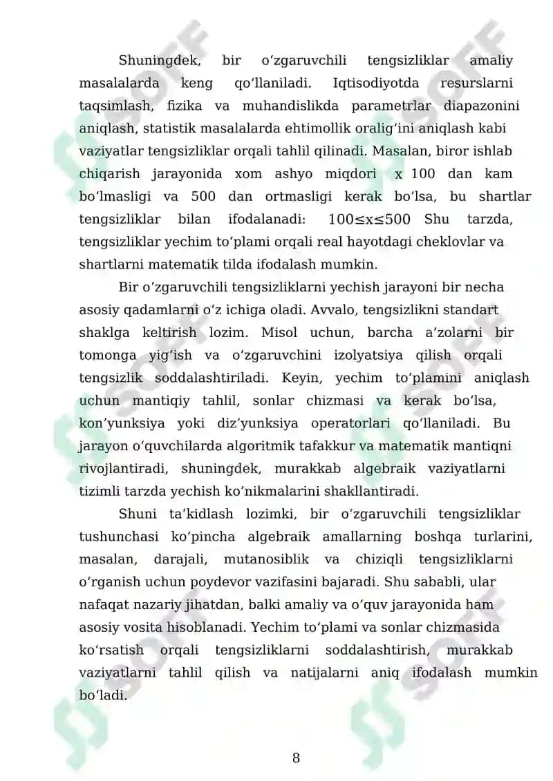 Bir O'zgaruvchili Tengsizliklar Konyunksiyasi va Dizyunksiyasi 8