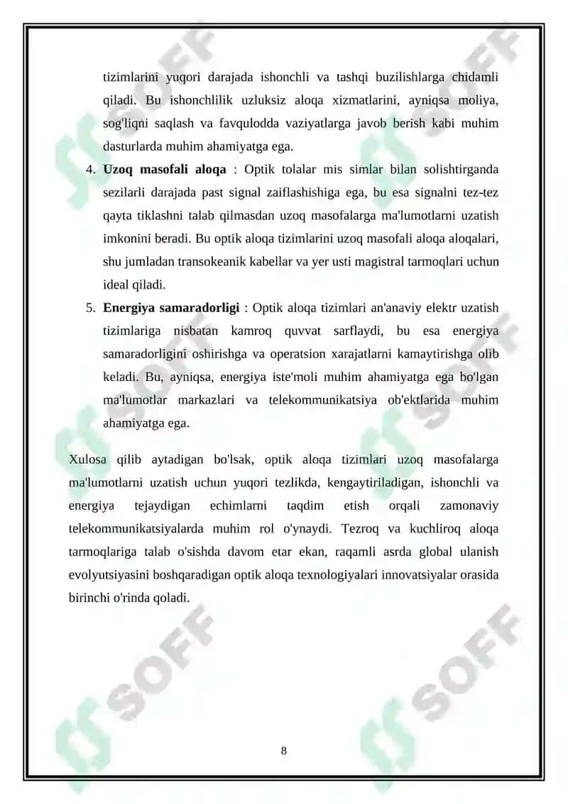 Optik aloqa tizimlari va tarmoqlarda oʻlchash usullari va vositalari 8