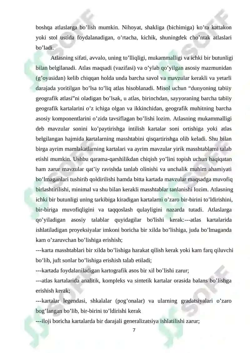 ATLAS KARTALARINI TUZISH, GEOGRAFIK ASOS ELEMENTLARINI SHAKLLANTIRISH 8