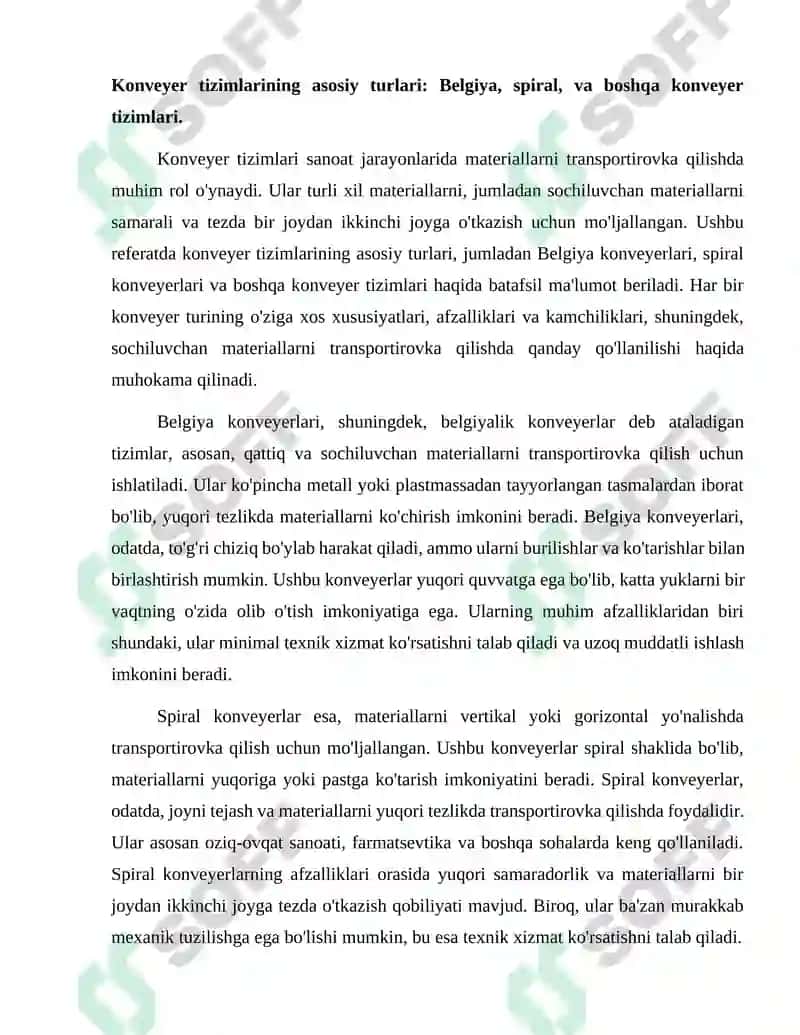 Sochiluvchan materiallarni transportirovka qilishga mo'ljallangan konveyer loyixasi 8
