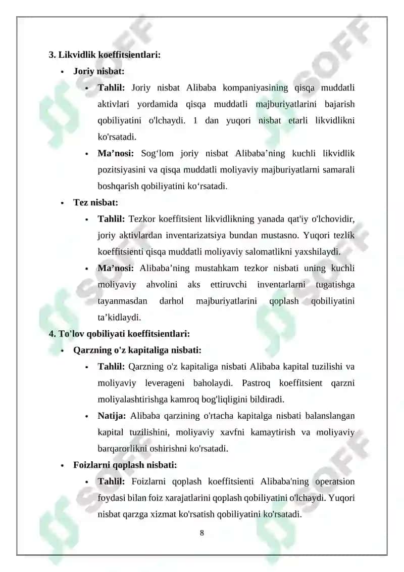 Alibaba kompaniyasining moliyaviy barqarorlik tahlili 8