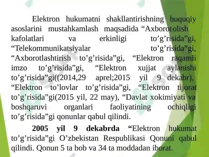 Elektron hukumat va xizmatlar sohasi raqamli ishlar 8