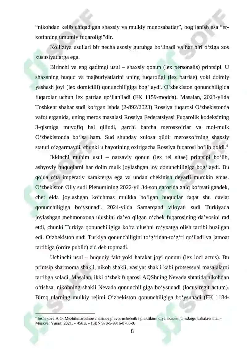 Xalqaro Xususiy Huquq Normalarini Fuqarolik-Huquqiy Munosabatlarga Nisbatan Tatbiq Qilish 8