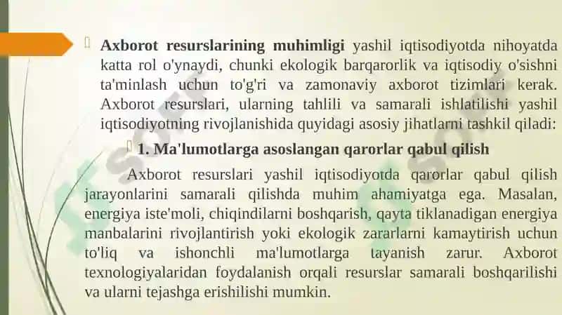 Yashil iqtisodiyotning axborot resurslari 8