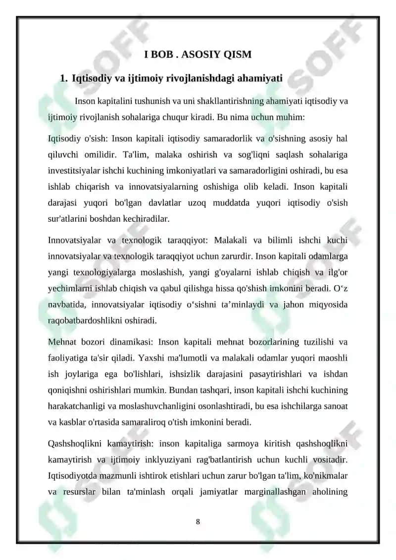Inson Kapitali va Uni Shakillantirish Xususiyatlar 8