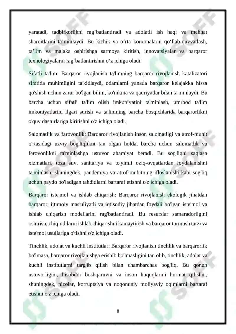 Barqaror rivojlanish va uning ekologik jihatlari 8