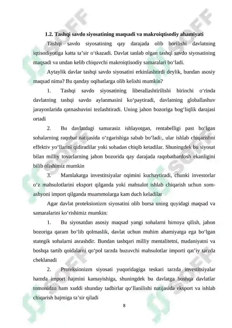 O'zbekiston tashqi savdo siyosatini erkinlashtirish va samaradorligini oshirish yo'llari 8