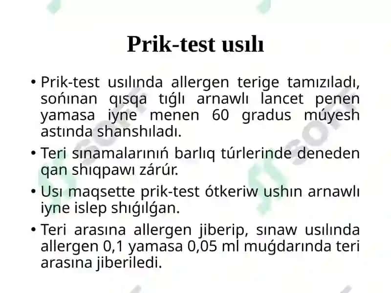 Allergiyalıq keselliklerdi diagnozlaw ushın klinik hám laboratoriya usılları 8