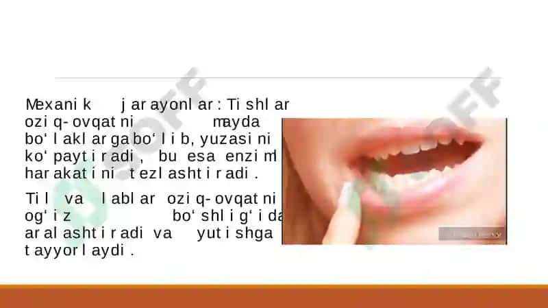 OG'IZ BO'SHLIG'IDA XAZM QILISH JARAYONINI O'RGANISH,SO'LAK XOSSALARI VA AJRALISHINI TEKSHIRISH.-SO'LAKNING AMILOLITIK AKTIVLIGINI KUZATISH MM DASTURI «AMALIYOT FIZIOLOGIYASIE -LESHLI-KRASNOGORSKIY KAPSULASINING NAMOYISHI 8