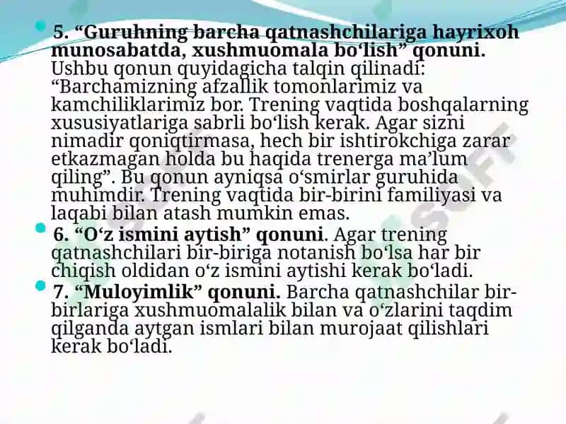 Treningmashg’ulotlarining bosqichi 8