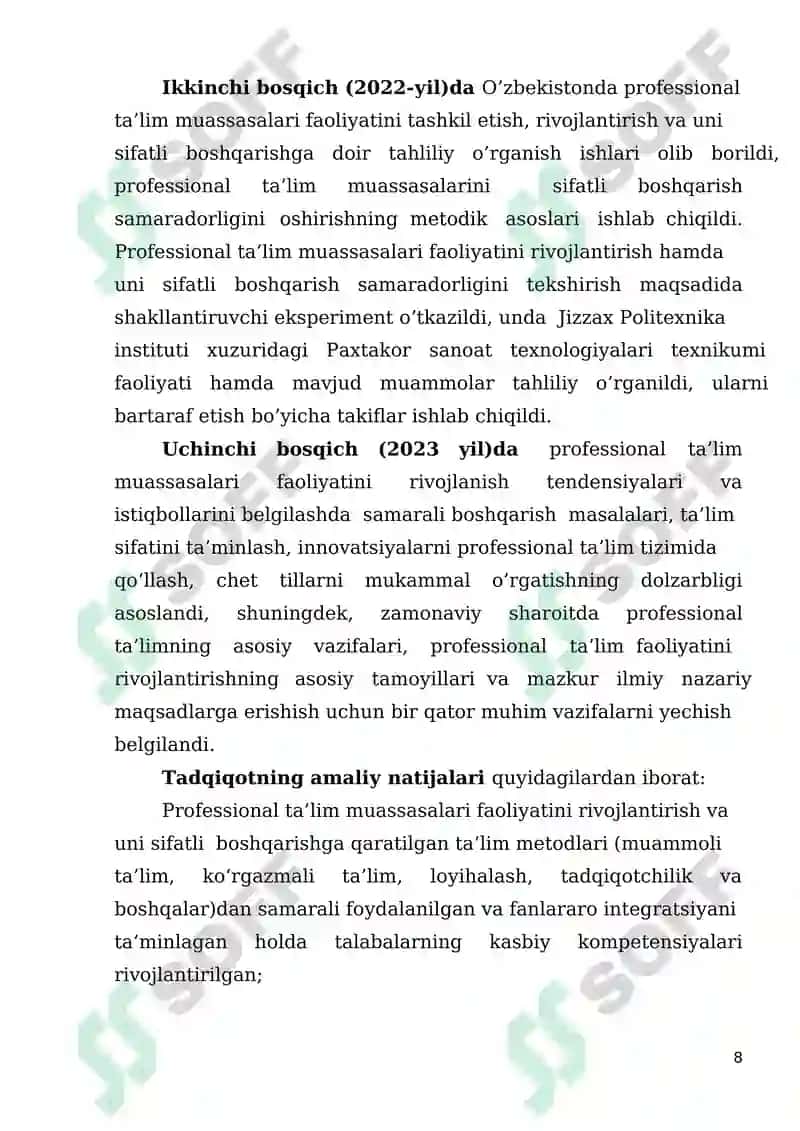 О‘ZBЕKISTОNDA РRОFЕSSIОNAL TA’LIM MUASSASALARINING RIVОJLANISH TЕNDЕNSIУALARI VA ISTIQBОLLARI 8
