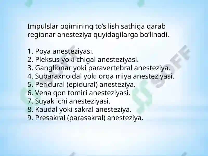 Oʻtkazuvchi ogʻriqsizlantirish texnikasi va uniasoslash 8