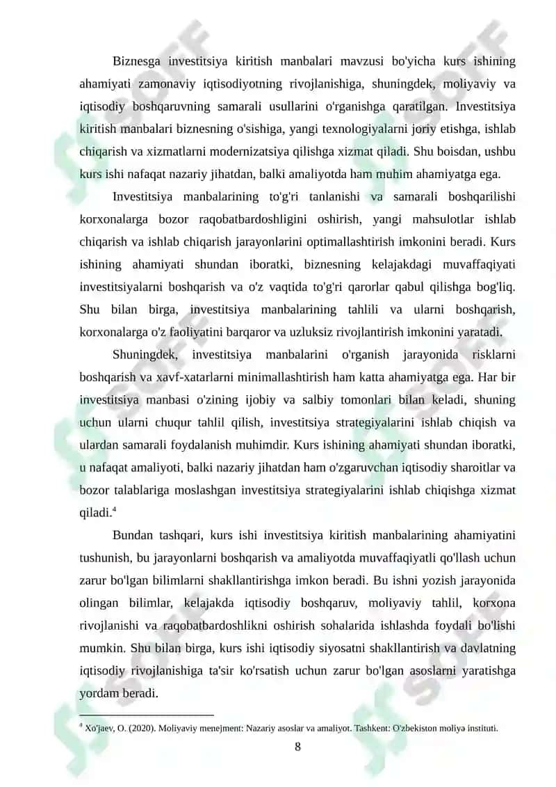 Biznesga investitsiya kiritish manbalari 8