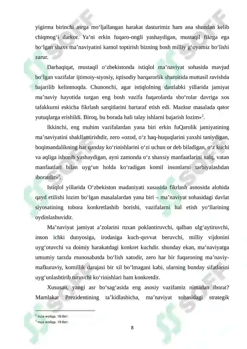 MA’NAVIY-MA’RIFIY ISLOHOTLAR – JAMIYAT TARAQQIYOTINING USTIVOR YO‘NALISHI SIFATIDA. 8