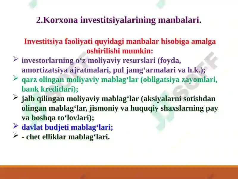 Korxonaning investitsion va innovatsion faoliyati 8