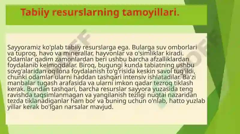 Tabiiy resurslarning tasnifi, konsepsiyalari va tamoyillari 8