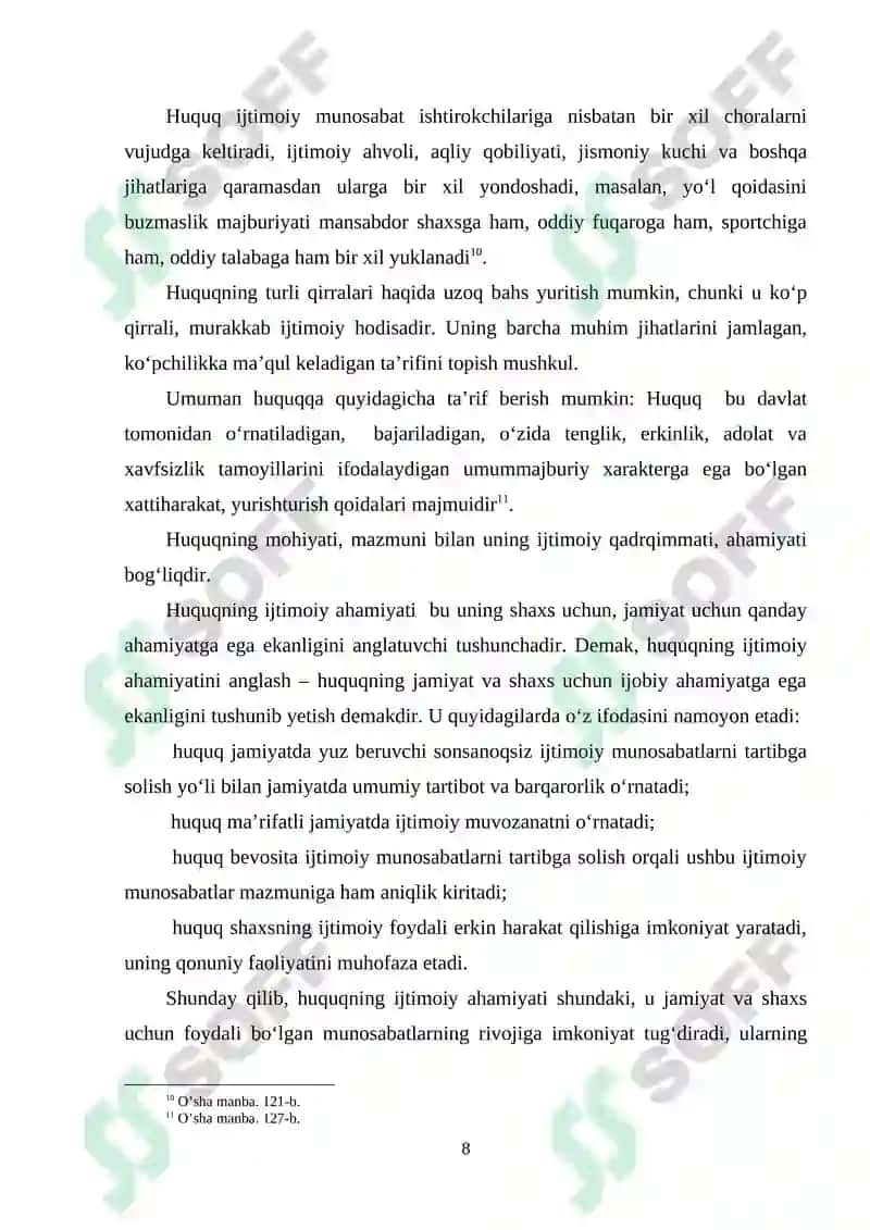 HUQUQ  ERKINLIKNING UMUMIY VA ZARURIY SHARTI VA UNING MAZMUN-MOHIYATI 8