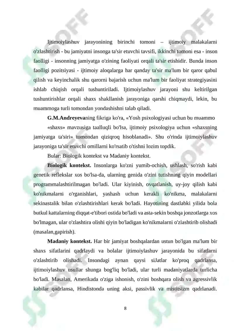 7-8 yoshli bolalarni ijtimoiy psixologik moslashuvini psixolog olimlar tomonidan o'rganilishi va bola shaxsini shakllanishi 8