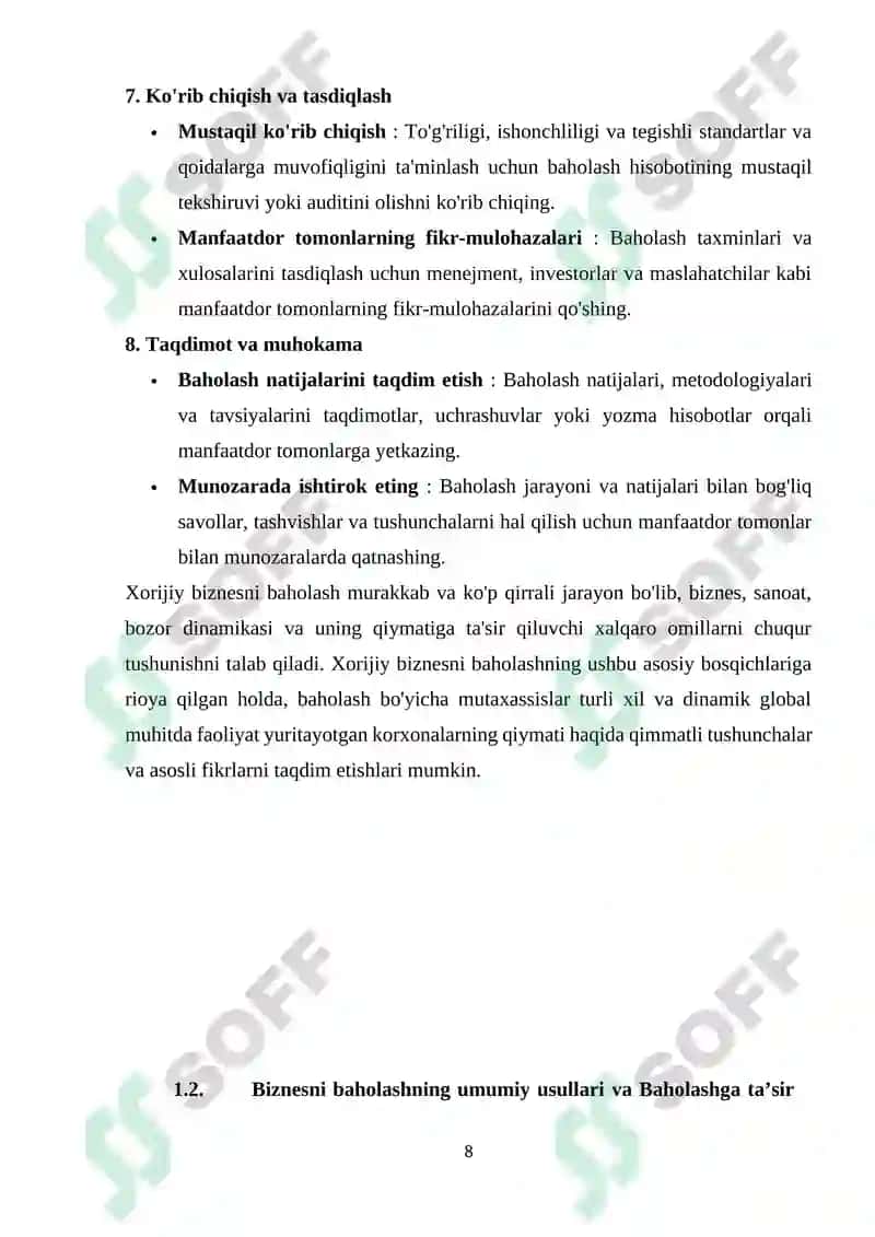 BIZNES QIYMATINI BAHOLASHNING XORIJ TAJRIBASI 8