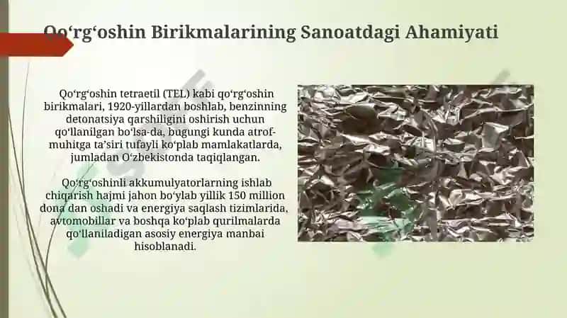Qalay va Qoʻrgʻoshin Birikmalarining Global Bozori 8